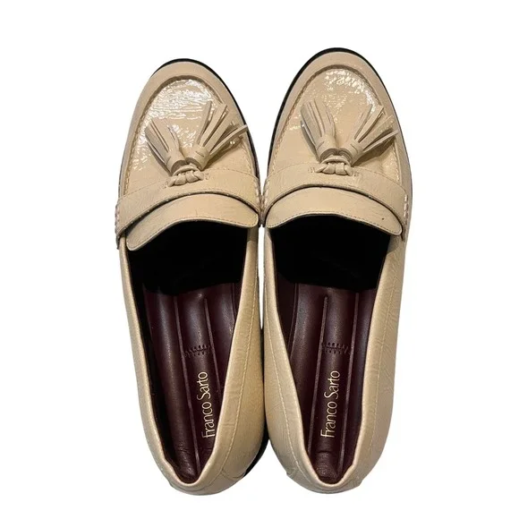 Franco Sarto Cream Tassel Loafers, Slip On Dress Shoes, Classic Women's Footwear - Picture 5 of 15